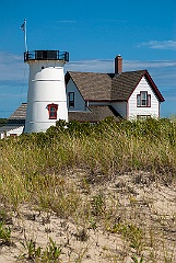 Stage Harbor Light Behind Sand and Beach Grass